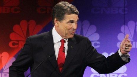 Texas Governor Rick Perry at the debate in Rochester, Michigan, on 9 November 2011