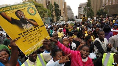 Thousands march during a protest organised by Julius Malema