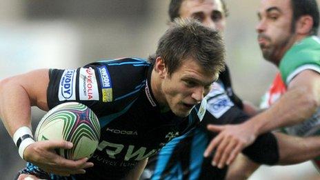 Ospreys fly-half Dan Biggar makes a break against Castres