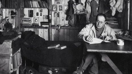 Captain Robert Falcon Scott in his Antarctic hut in 1911