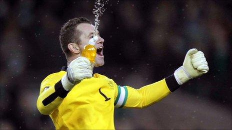 Republic keeper Shay Given celebrates after the final whistle in Dublin