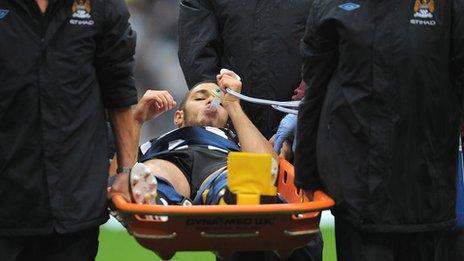 Hatem Ben Arfa on stretcher