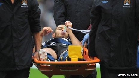 Hatem Ben Arfa on stretcher