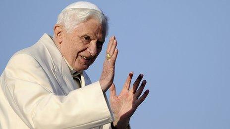 Pope Benedict boards his flight for his three-day visit to Benin