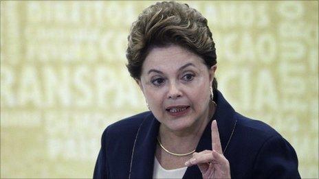 President Dilma Rousseff of Brazil at a news conference after signing the truth commission into law