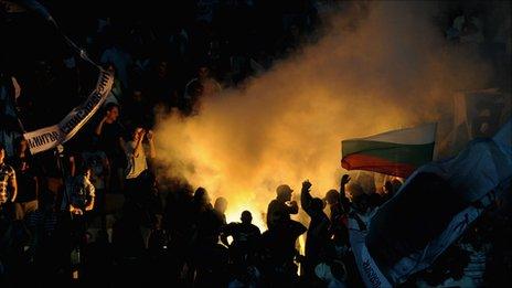 Bulgaria fans lit flares during the match at the Vasil Levski National Stadium