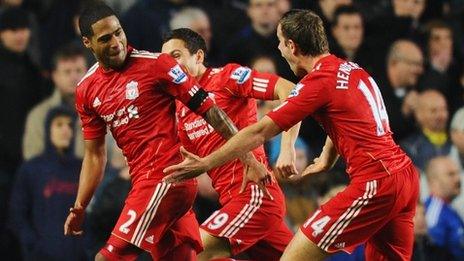 Glen Johnson (left) scores for Liverpool