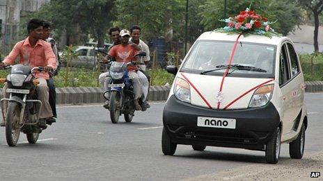 A Tata Nano on an Indian road