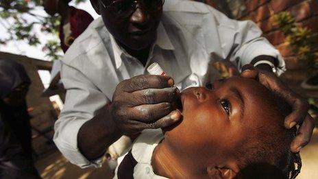 A child being given a polio vaccination in Kano in northern Nigeria in 2005