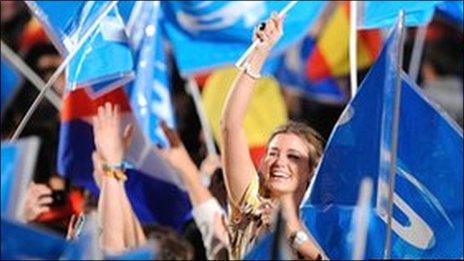 Supporters of the centre-right Popular Party celebrate following their victory in the 2011 Spanish general election