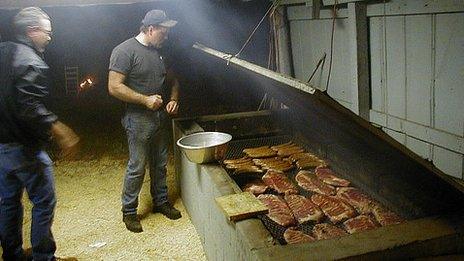 Thanksgiving food cooking on a BBQ