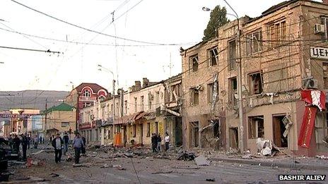 Bomb-damaged street in Dagestan