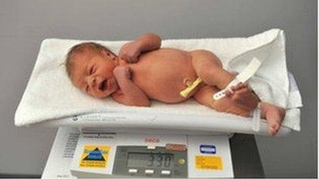 Newborn baby being weighed