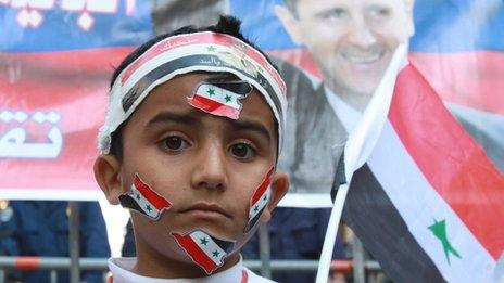 A boy at a rally in support of Syria's regime, Beirut, 20 November 2011