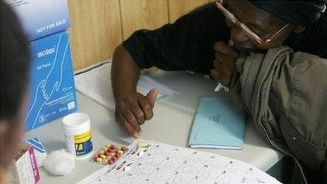 A nurse gives an Aids patient ARVs at a clinic in KwaZulu-Natal