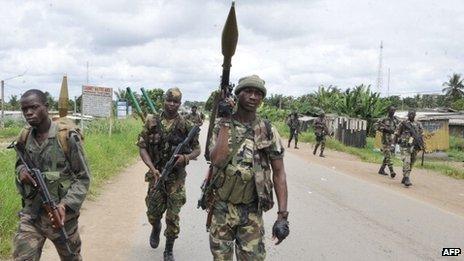 Forces loyal to President Alassane Ouattara in Abidjan in April