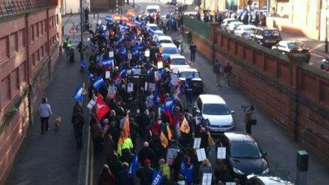 Marchers approaching Broad Street in Birmingham