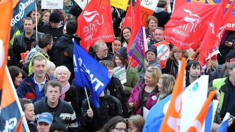 Public sector workers march through Leeds