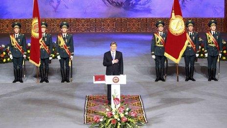 New president Almazbek Atambayev takes part in an inauguration ceremony in the capital Bishkek December 1, 2011.