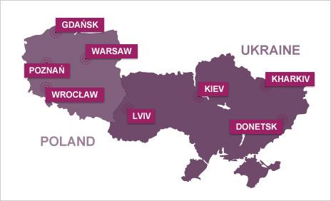 Euro 2012 venues map