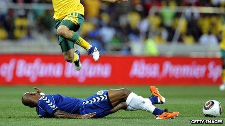 Ibrahim Kargbo of Sierra Leone in action against South Africa in 2011