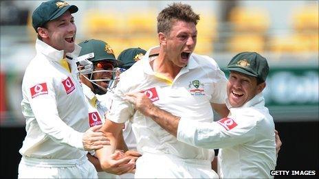 James Pattinson celebrates