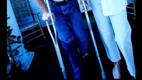 Patient using crutches