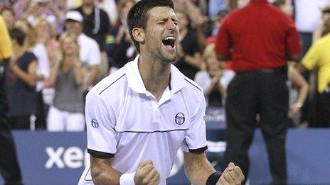 Novak Djokovic celebrates victory in the US Open