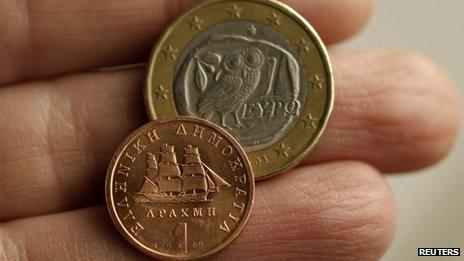 Euro coin and drachma coin