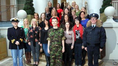 Gareth Malone with the military wives choir, composer Paul Mealor, and Chris Evans