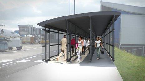 An impression of the covered walkway planned for Leeds Bradford airport