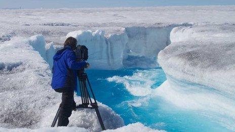 On location... filming on a glacier for Frozen Planet