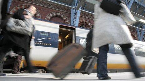 Passengers getting off Eurostar train at St Pancras