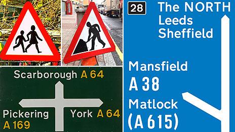 Composite of UK road signs