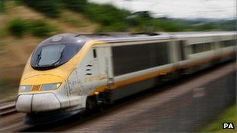 Eurostar train travelling through Kent