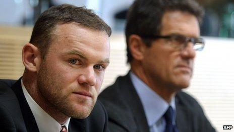 Wayne Rooney and Fabio Capello at the Uefa hearing