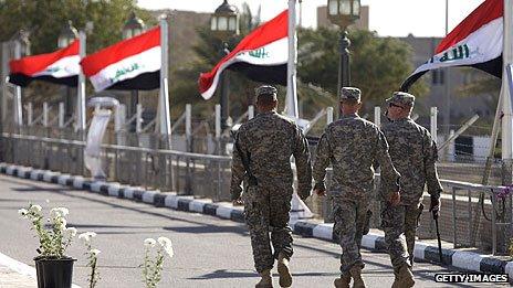 US soldiers leave Al Faw Palace at Camp Victory, Baghdad