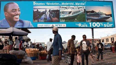 A giant poster showing Democratic Republic of the Congo's President Joseph Kabila, 7 November 2011