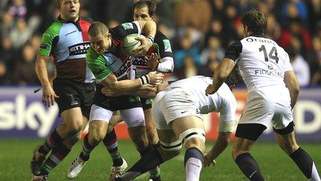 Harlequins full-back Mike Brown tries to breach the Toulouse defence