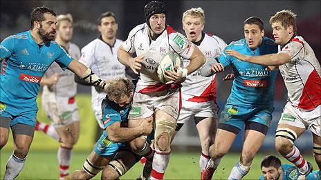 Flanker Stephen Ferris in possession for Ulster against Aironi in the Heineken Cup