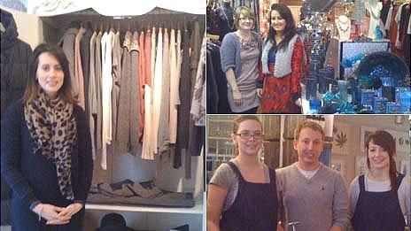 Cowbridge shop owners and workers (clockwise L-R) Melissa Cowan, Ceri and Jessica Simmonds and Badir Saidi