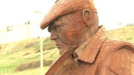 Sculpture, Freddie Gilroy and the Belsen Stragglers.