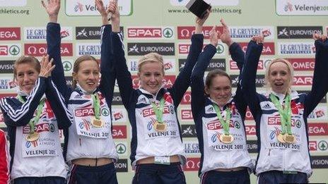 Britain's senior women celebrate gold in Slovenia