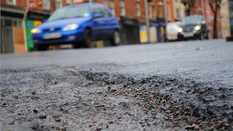 Pothole on the road in Nottingham