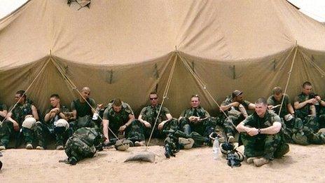 US Marines in Kuwait desert before heading into Iraq