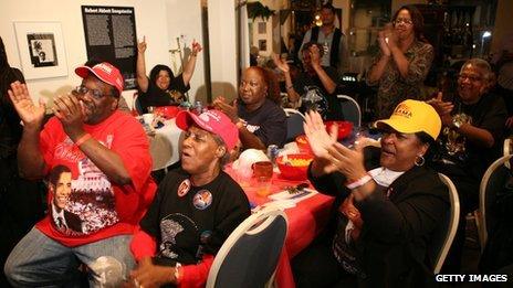 Obama supporters cheer on the South Side of Chicago on election night 2008