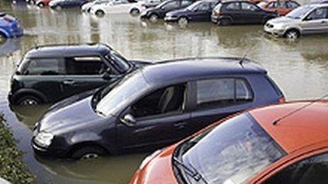 flooded car park at Loddon Bridge [pic: Kevin Tildsley]