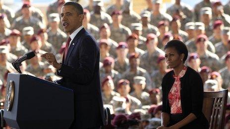 US President Obama and Michelle Obama at Fort Bragg, North Carolina, 14 December 2011