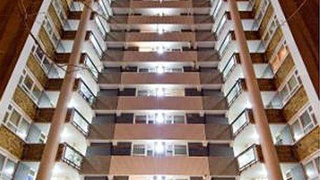 Social housing block fitted with LED lights (Image: Energy Saving Trust)