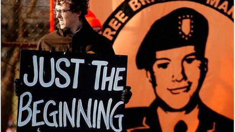 Pro-Bradley Manning protester outside Fort Meade